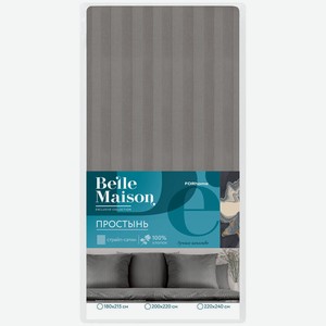 Простынь Belle maison 200/220 страйп сатин Gray серый