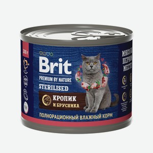 Брит Premium by Nature консервы с мясом кролика и брусникой д/стерилизованных кошек 200г