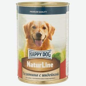 Корм консервированный для собак и щенков Happy Dog Телятина с индейкой 410г
