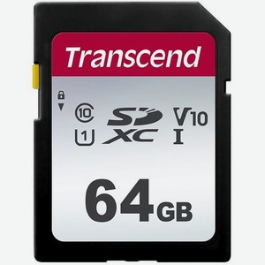 Карта памяти SDXC UHS-I U1 Transcend 300S 64 ГБ, 100 МБ/с, Class 10, TS64GSDC300S, 1 шт., переходник без адаптера
