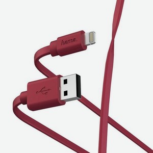 Кабель HAMA Lightning (m) - USB (m), 1м, MFI, плоский, красный [00187233]