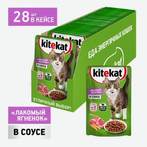 Корм влажный Kitekat соус для взрослых кошек с ягненком, 85г x 28 шт