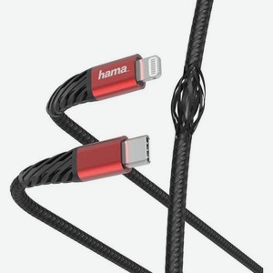 Кабель HAMA Lightning (m) - USB Type-C (m), 1.5м, MFI, в оплетке, 3A, черный / красный [00183294]