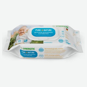 Влажные салфетки детские Synergetic пантенол и овсяное молочко гипоаллергенные 0+, 90 шт