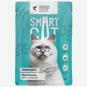 Smart Cat паучи для взрослых кошек и котят: кусочки лосося в нежном соусе (85 г)