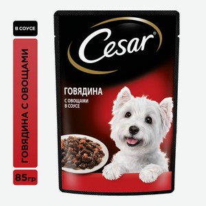 Корм влажный Cesar соус для собак говядина с овощами, 85г Россия