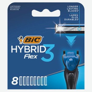 Сменные кассеты для мужской бритвы, BIC Hybrid 3 Flex, 8 шт
