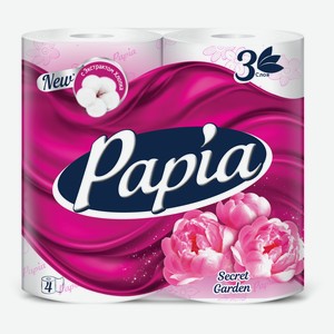 Туалетная бумага Papia Secret Garden 3 слоя, 4 рулона
