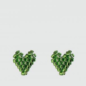Серьги BEADED BREAKFAST Heart Shaped Tiny Earrings Bright-green 2 шт