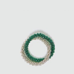 Кольцо BEADED BREAKFAST Double Ring Silver-emerald 17 размер