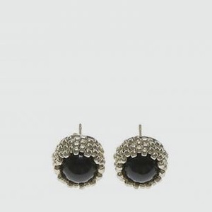 Серьги BEADED BREAKFAST Basic Stud Earrings With Beads Silver-black 2 шт