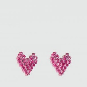 Серьги BEADED BREAKFAST Heart Shaped Tiny Earrings Bright-pink 2 шт