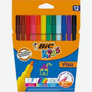 Фломастеры цветные Bic Kids Visa смываемые, 12 шт.