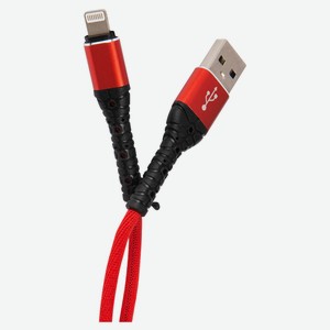 Дата-кабель mObility USB – Lightning, 3А, тканевая оплетка, красный