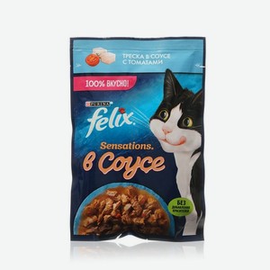 Влажный корм для кошек Felix Sensations   Треска в соусе с томатами   75г