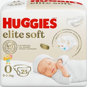 Подгузники HUGGIES Elite Soft 0+ до 3,5кг, Россия, 25 шт