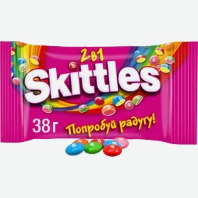 Конфеты жевательные Skittles в сахарной глазури 2в1, 38 г