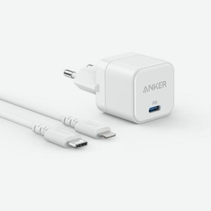 Сетевое зарядное устройство ANKER B2149, USB type-C, 8-pin Lightning (Apple), 20Вт, 5A, белый [b2149g21]