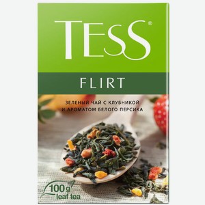 Чай Tess Flirt зелёный с клубникой и ароматом белого персика, 100г