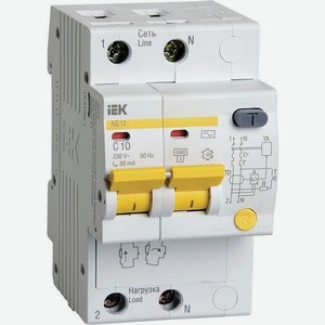 Выключатель автом. дифф. тока IEK АД12 (MAD10-2-010-C-030) 10A тип C 4.5kA 30мА AC 2П 230В 3мод белы