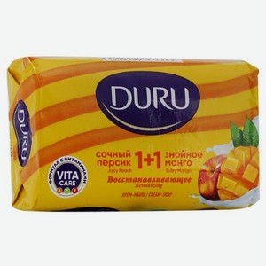 Мыло Duru 1+1 сочный персик и знойное манго, восстанавливающее, 80 г, бумажная обертка