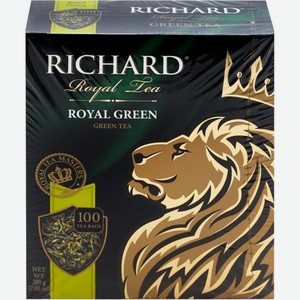 Чай зеленый RICHARD Royal green китайский байховый к/уп, Россия, 100 пак