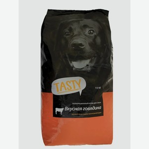 Сухой корм для взрослых собак TASTY Говядина, 15 кг