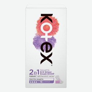 Прокладки ежедневные Kotex 2 в 1 длинные, 4 капли, 16 шт