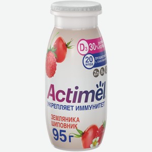 Продукт Actimel кисломолочный с земляникой-шиповником-цинком обогащенный 1.5%, 95мл
