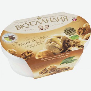 Мороженое пломбир Вкусландия Грецкий орех с кленовым сиропом 15,9%, 450 г
