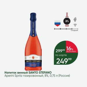 Напиток винный SANTO STEFANO Aperini Spritz газированный, 8%, 0,75 л (Россия)
