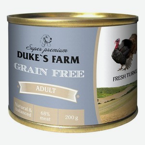Влажный корм Duke s Farm Grain Free Индейка-клюква-шпинат для собак 200 г