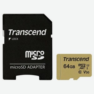 Карта памяти Transcend 64GB UHS-I U3 microsd with Adapter MLC