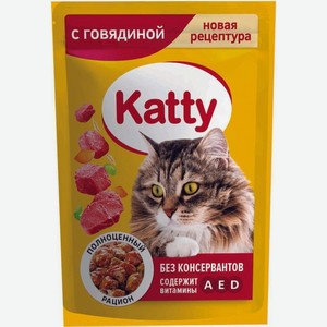 Корм влажный Katty с говядиной для кошек 85г