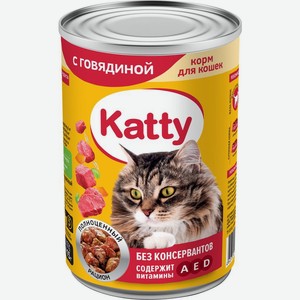Корм влажный Katty с говядиной для взрослых кошек 415г