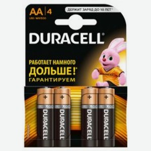 Батарейки щелочные размера AA, Duracell, 4 шт., Бельгия
