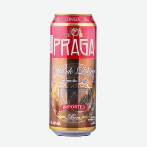 Пиво Прага Дарк Лагер темное пастеризованное фильтрованное 4,8%, 0,5л ж/б Интерпортфолио (Чехия)