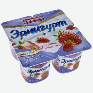 Продукт йогуртный Эрмигурт Клубника-земляника пастеризованный 7,5%, 100 г