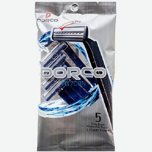 Одноразовый станок для бритья Dorco с фиксированной головкой 2 лезвия с увлажняющей полоской 5шт