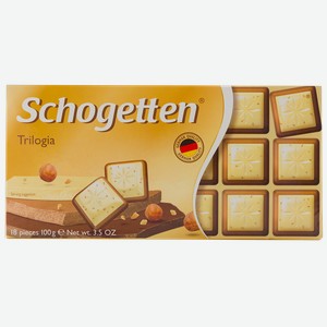 Шоколад Schogetten Trilogia молочный с белым шоколадом и лесными орехами, 100 г