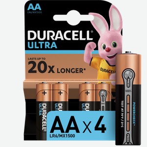 Батарейки щелочные Duracell UltraPower AA/LR6, 4 шт, шт