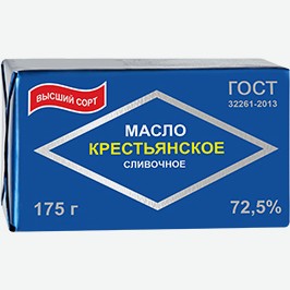 Масло Сливочное Крестьянское, Гост, 72,5%, 175 Г