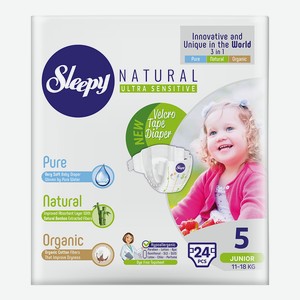 Подгузники Sleepy Natural Organic Baby Diaper Junior 11-18 кг, размер 5, 24 шт