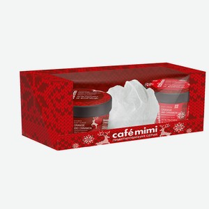 Набор Cafe Mimi Апельсин и корица Мыло-скраб, 110 мл + Крем для тела, 110 мл + Мочалка, шт