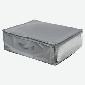 Кофр для подушек и одеял BY Швеция на молнии с прозрачным окном серый, 55х45х19 см