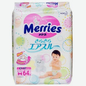 Подгузники Merries M для детей весом 6-11 кг, 64 шт, шт