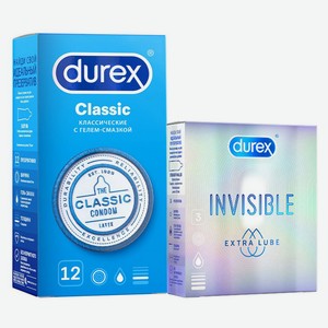 Набор Durex Презервативы Classic 12 шт + Invisible Extra lube 3 шт