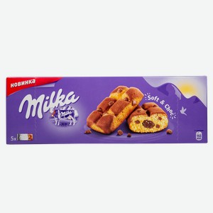 Пирожное Milka бисквитное с шоколадной начинкой и кусочками молочного шоколада, 175 г