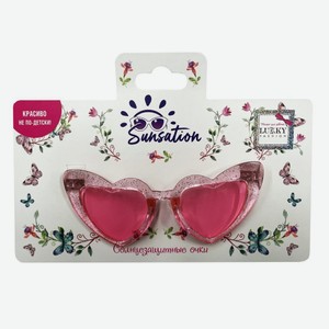 Солнцезащитные очки Lukky Fashion д.детей  Сердечки ,оправа прозрачн.розовая с блестками,пакет Т22481