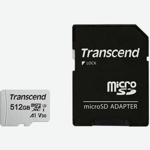 Карта памяти microsdxc UHS-I U3 Transcend 300S 512 ГБ, 100 МБ/с, Class 10, TS512GUSD300S-A, 1 шт., переходник SD